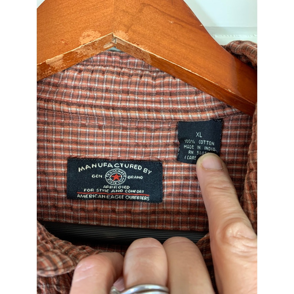 American Eagle Outfitters Mens Long Sleeve Button Down‎ Shirt Plaid XL Retro - Picture 3 of 8
